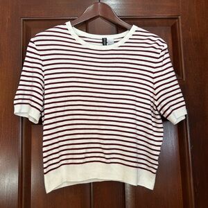 H&M Parisian Stripe Short Sleeve Cropped Knit Sweater M